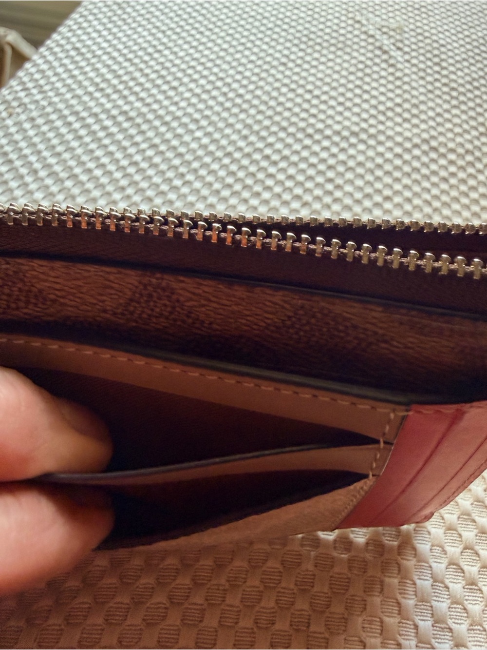 Coach Pink, Tan & Brown Leather Card Holder with Raspberry Accent - Picture 6 of 12